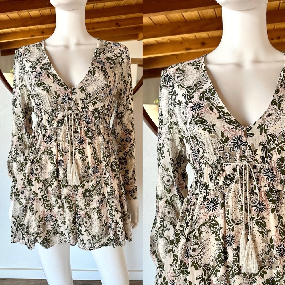 Free People Stealing Fire Floral Print Peasant Tunic Mini Dress Size S